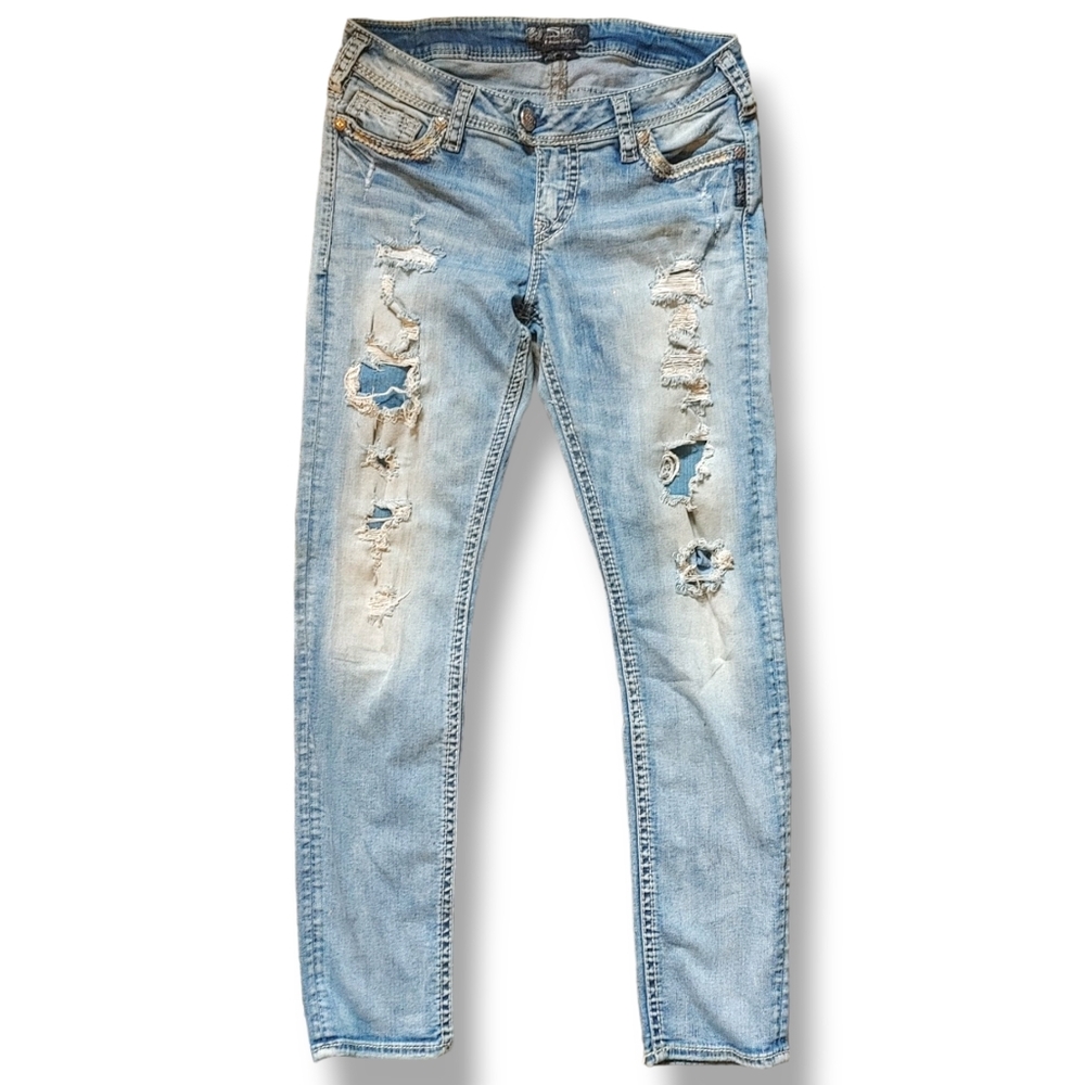 SILVER - Tuesday Mid Skinny Light Washed Distressed Denim Jeans